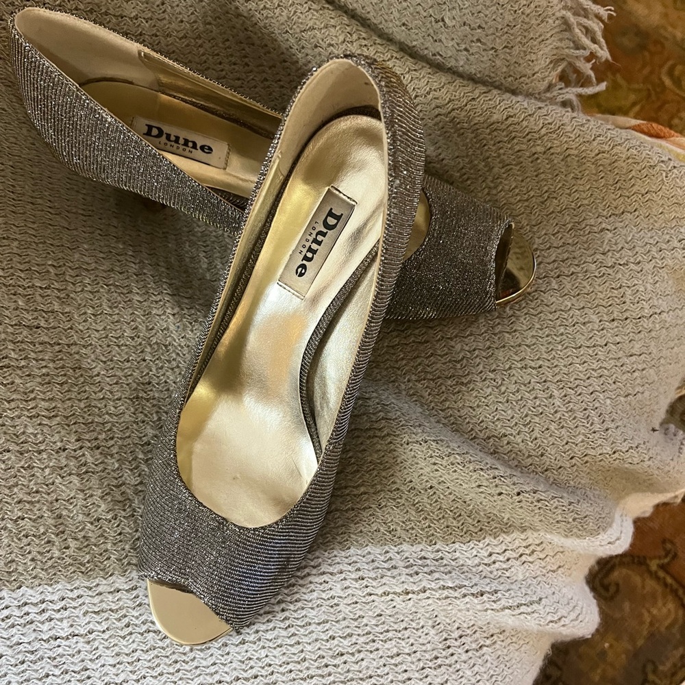 Dune (UK) peep-toe shimmery kitten heels - EUC